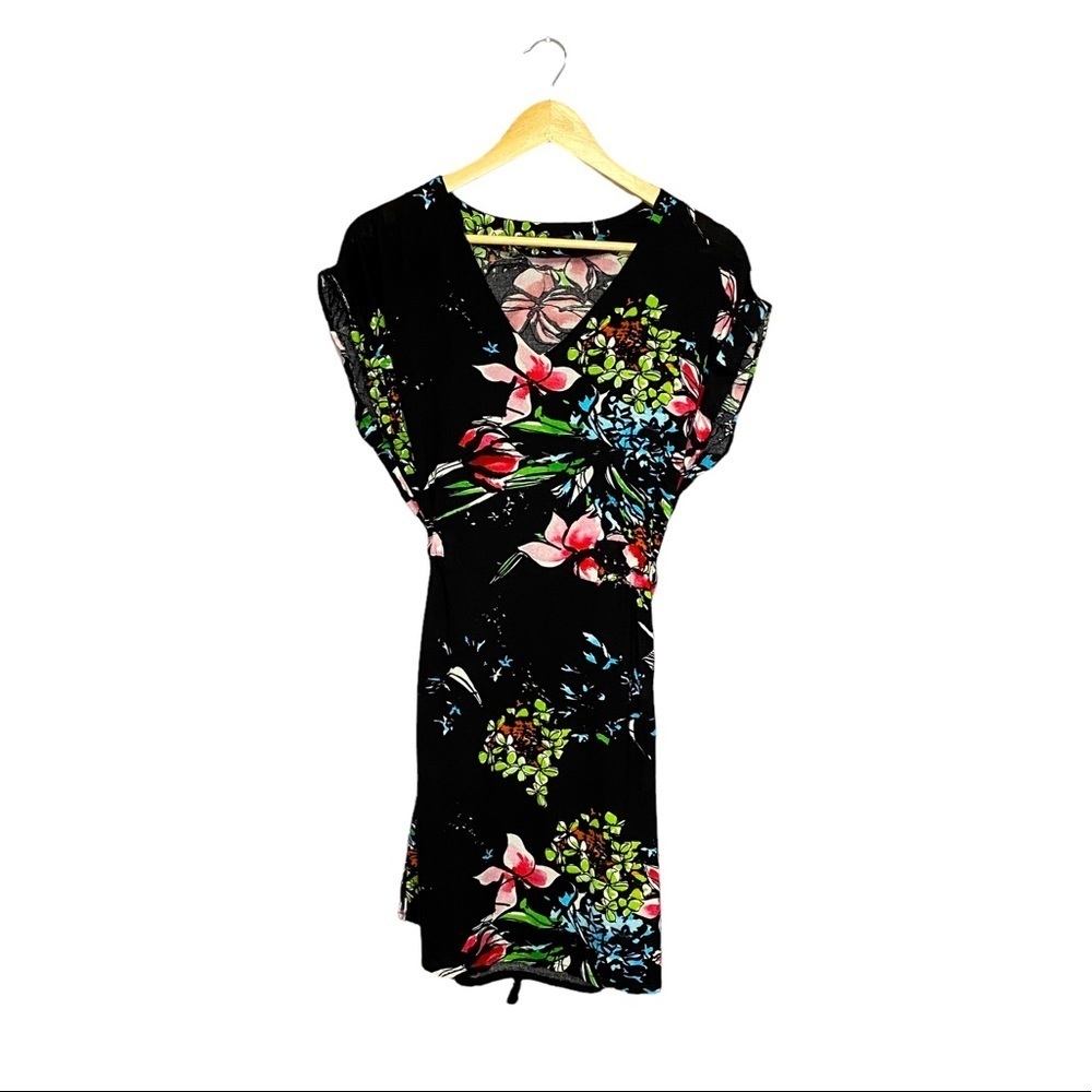BB COLLECTION | Womens Capped Short Sleeve V Neck Tie Floral Dress Summer Comfy‌